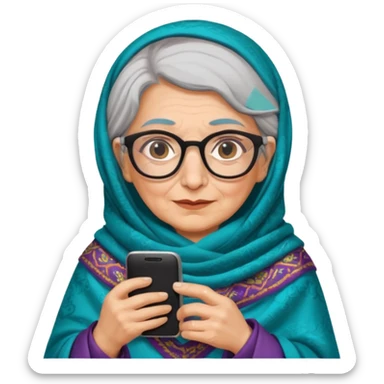 persian old woman Persian shawl with smartphone and glasses, half body sticker