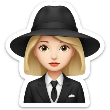 Woman in wide-brim hat & tie sticker
