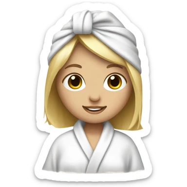 pretty blonde girl in bath robe with hair towel sticker