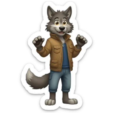 a full body furry anthropomorphic wolf saying hello sticker