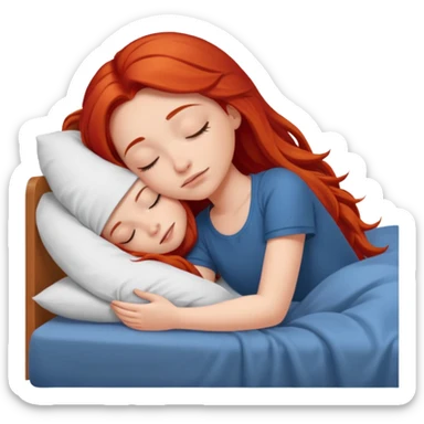Red long hair girl sleeping in bed alone sticker