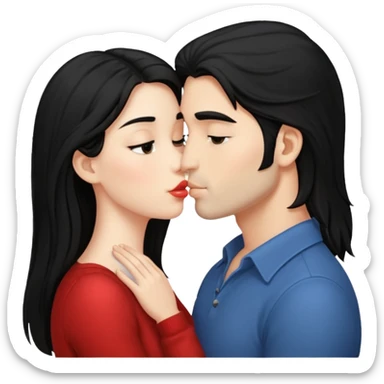 Long Black haired  couple kissing sticker