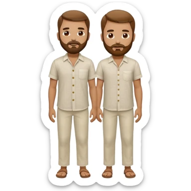 Chico moreno, pelirrojo, barba, camisa lino y pantalón blanco cuerpo entero sticker