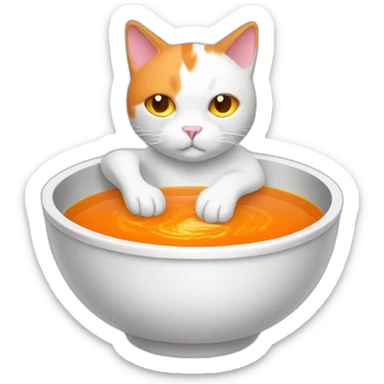 orange and white cat cooking a bowl of eyeball soup sticker