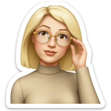 woman, wearing a longlsleeve dress, golden glasses sticker