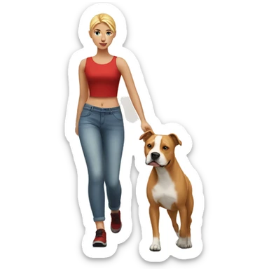 Blonde girl walking red amstaff sticker