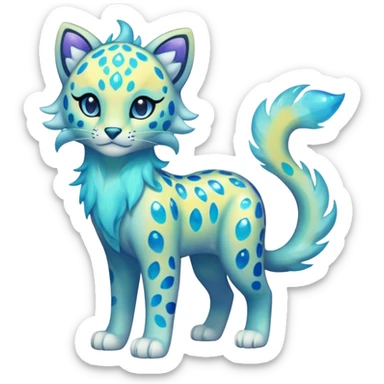 Colorful Iridescent Shiny Pastel Nebulae Glowing Neon Bioluminescent Bright Icy Elemental Pawny Cute Innocent Liepard-Amaura-Litten-Sprigatito-Pokémon-fusion-creature (full body) sticker