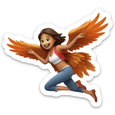 a girl flying with two bbq chicken wings on her back sticker