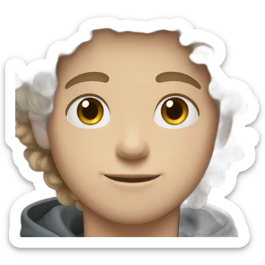 white young guy curly hair split blue eyes black hoodie sticker