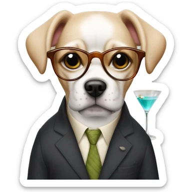 dog wearing glasses and having a glass of martini in her hands sticker