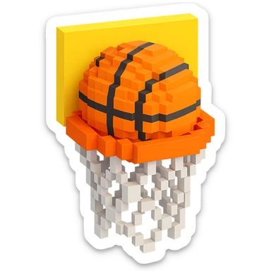 Voxel-style basketball in a net, variation 2 sticker