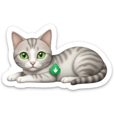 full body tiny short hair grey and white cat with white front legs and green  eyes lying down sticker