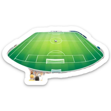 An icon showing a large, beautiful indoor stadium with soccer players on the field, actively playing. Fans cheer from the stands, creating a vibrant and energetic atmosphere. Bright lights shine down on the action, symbolizing the excitement of live sporting events. Transparent background. sticker