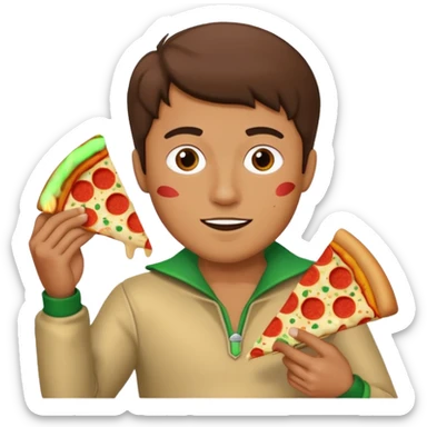 Create a man in a costume eating pizza sticker