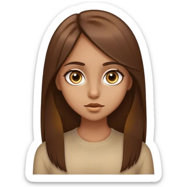 medium nose ,big eyes , girl , have some gangs and long hair,on the end of the hair have a little golden color ,straight hair ,brown hair  sticker
