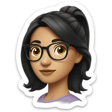 a nerdy portuguese girl with black long hair on a pony tail and black rounded glasses sticker