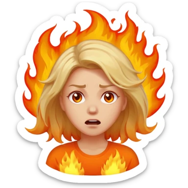 Woman with hair on fire looking stressed and panicked sticker
