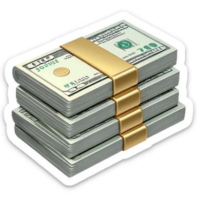 Metallic black-and-white money pack emoji, simple geometric stack of bills, reflective surfaces, flat futuristic icon, minimal style
 sticker