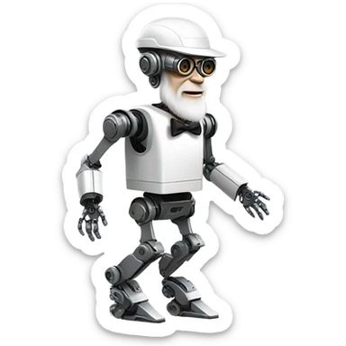 Charles darwin as a modern robot sticker