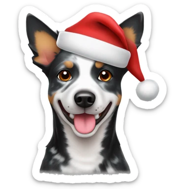 Black and white Australian cattle dog in Santa hat sticker