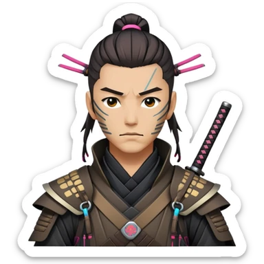 modern nomad samurai with cyberpunk elements sticker