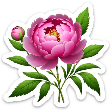 bouquet pink Peony, luxuriant, stem, leaf, bud sticker