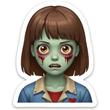 Make a zombie girl emoji with bangs and brown hair sticker