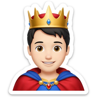 Snow White’s Prince Disney, smiling, wearing a red cape, golden crown sticker