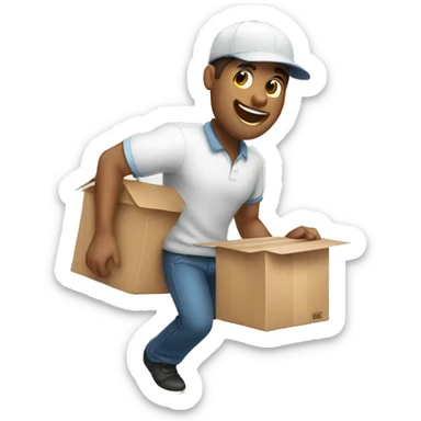 white delivery guy joggling with packages sticker