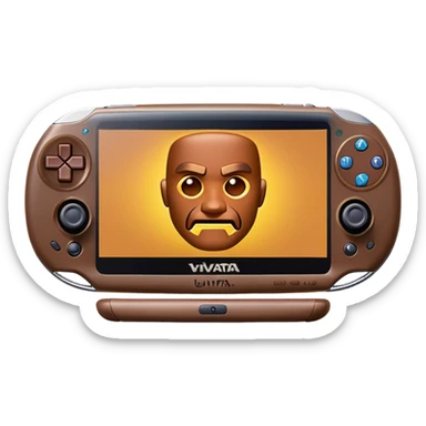 Clash of Clans aesthetic: Cinematic Playful PlayStation Vita Portrait Emoji, rendered in a 3D vector-style similar to standard emojis with minimal shading and bold, simplified shapes. A compact, distinct form with signature details, softly glowing with a cutting-edge console technology charm. Simplified yet unmistakably iconic, highly detailed and consistent, glowing with a soft radiance and high shine. Stylized with a touch of technological advancement and a soft glowing outline, capturing the essence of a beloved gaming relic with a friendly, playful manner! sticker