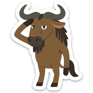 flat toon style gnu saluting sticker