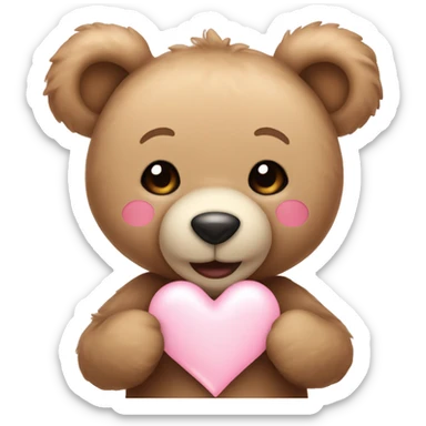 happy tan teddy bear holding a light pink heart sticker