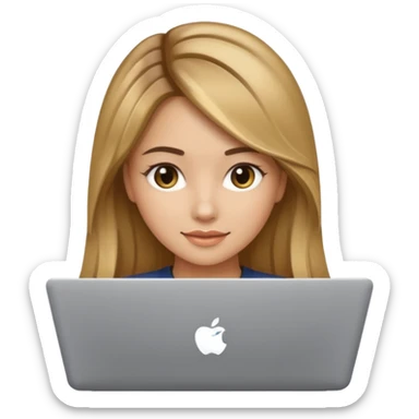 Pretty girl with medium long, light golden/brownish balayage hair, Latina, with a laptop, AI-generated emoji. sticker