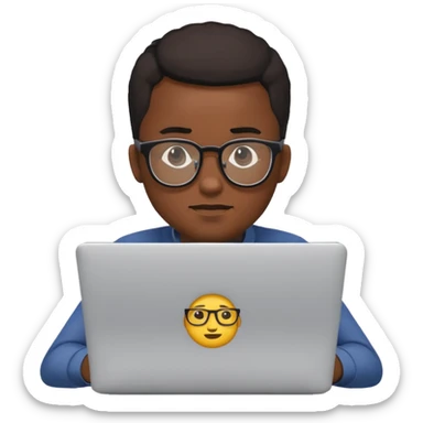 Black man wearing glasses focused on a laptop, emoji style sticker