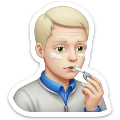 A man snorting white powder off of a key sticker