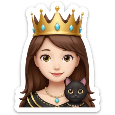 queen black cat kawaii brown hair girl sticker