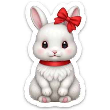 Cute small fluffy white bunny wearing one red bow full body  sticker