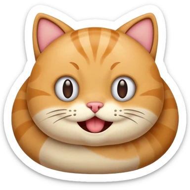 funny emoji-style cat pooping, round shapes sticker