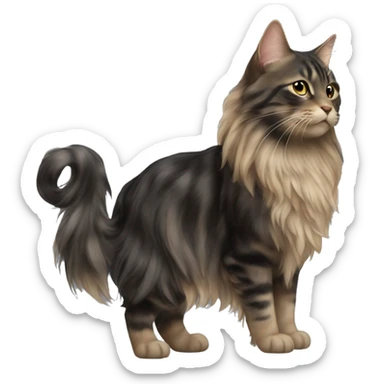 a long haired tabby full body and black cat sticker