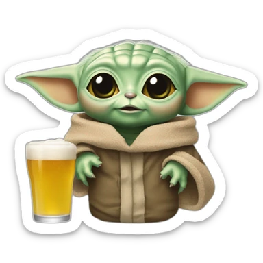 Baby yoda buvant une bierre sticker