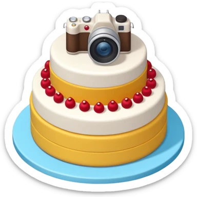 cake with elevated 3/4 top-down isometric camera angle (≈30–35°),
camera positioned above and angled downward, sticker