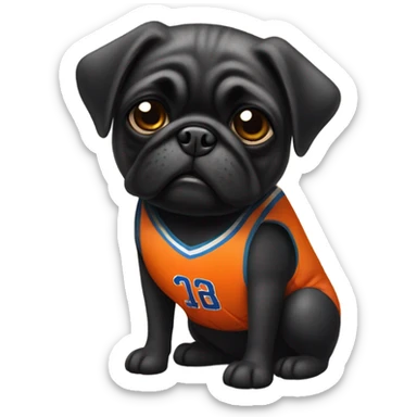 Black pug in a basketball uniform sticker