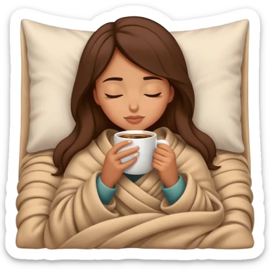 girl inside a blanket sipping coffee eyes closed sticker