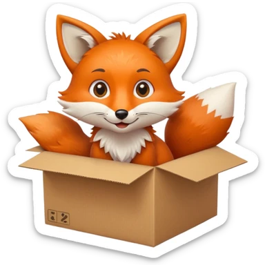 playful fox with big eyes in a box, gazing upward, emoji style sticker