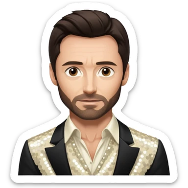 Hugh Jackman with Dark Brown Hair, Ivory Sequin Outfit sticker