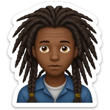 Une homme de 17 ans il a la peau noir foncé , des lèvres pulpeuses et un regard nonchalant. Il a un des locks sticker