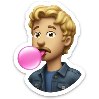 White man blowing bubble gum sticker