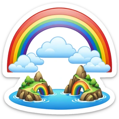 Rainbow Bridge – Arched rainbow connecting flying islands. sticker