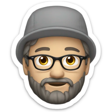 Man with long blonde hair blue eyes black rim glasses, beard and a light grey hat on backwards sticker