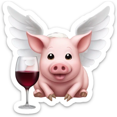 pig with white wings drinking wine sticker